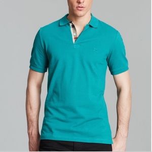 Burberry Brit Check-Placket Piqué Polo Shirt in Aqua Green, Size Large